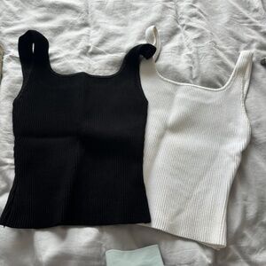 Aritzia Sculpt Knit Squareneck Tank Tops in black and white